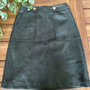 Loft Faux Suede Button Tab Skirt (Italian Olive)